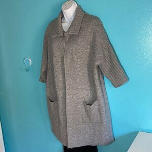 AIDA Womens Size M Gray Long Cardigan Sweater Wool Blend One Button Front